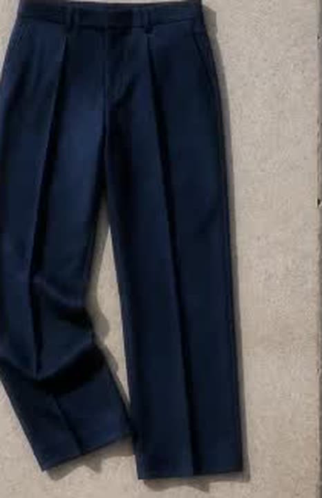 Navy pleated trousers from the Five Pieces, Seven Days Reel