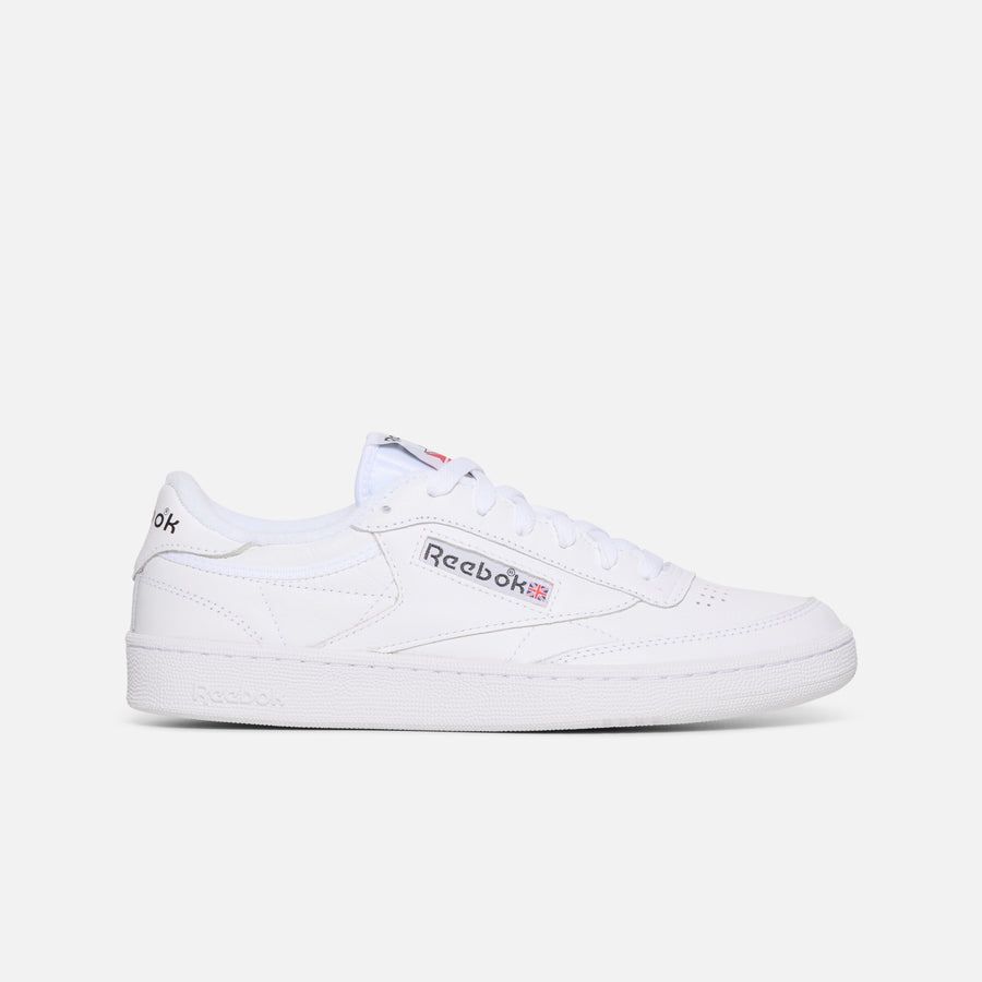 Reebok Club C 85 — White / White / Black; retailer product photograph