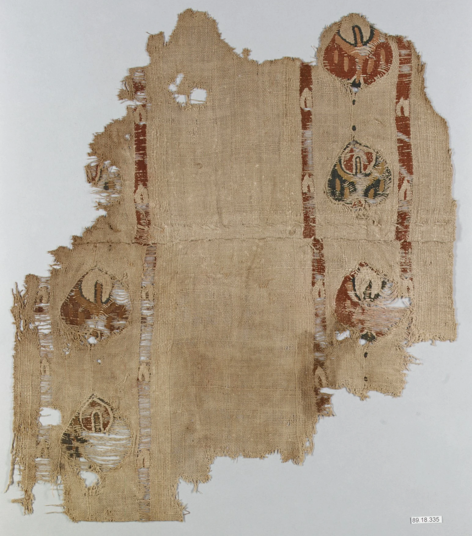 Close view of the plain woven area of a historical wool-and-linen textile